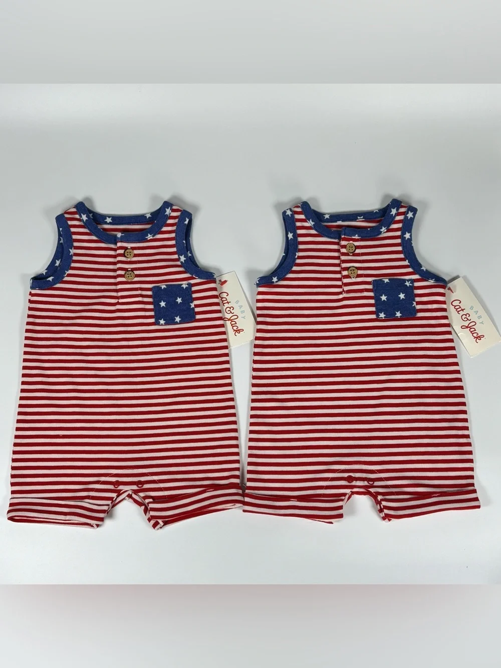 Set of 2 Cat & Jack Baby Americana Striped Short Romper Newborn Matching Twins